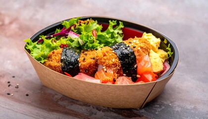 Colorful sushi and salad bowl