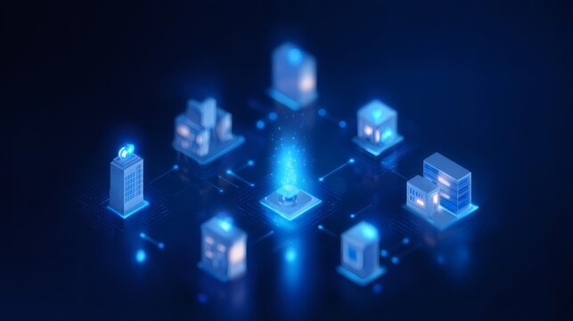 Central server connecting multiple data centers. Global network infrastructure for business connectivity. Modern technology concept.