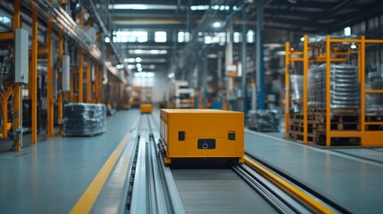 Automated logistics operation modern warehouse industrial photography efficient environment ground level view streamlined supply chain management