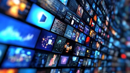 Media icons illustrate data processing and scope scanning in a modern digital environment, media icons over data processing and scope scanning - Powered by Adobe