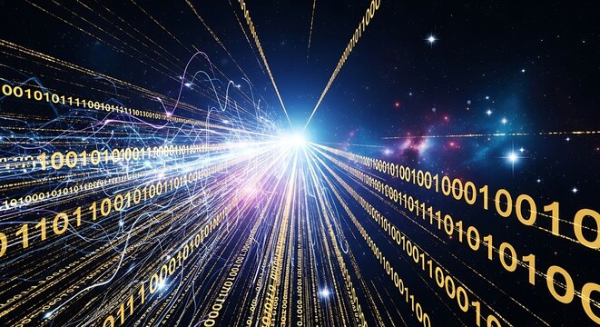 Digital binary code streams traversing through the cosmos network