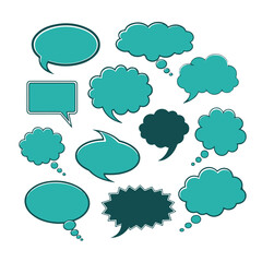 Speech bubble vector collection. Set of blank white speech bubbles in comic style. Dialogue and chat balloon symbols for messages and communication.