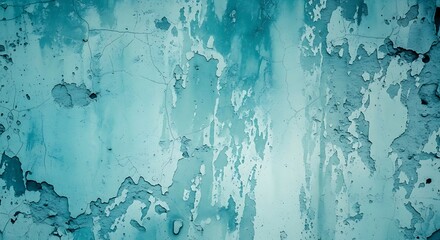 Obraz premium Distressed aquamarine wall with peeling paint creating an abstract texture
