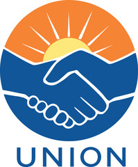 Union Logo Vector – Blue Handshake with Radiant Sun Symbol for Solidarity, Cooperation, or Community Themes