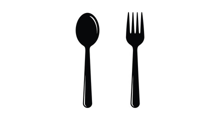 Simple black spoon and fork illustration with a striking silhouette