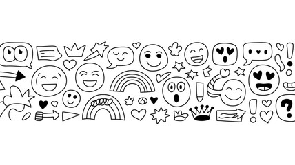 Hand drawn emoticon doodles set black and white design elements collection Vector illustration Isola