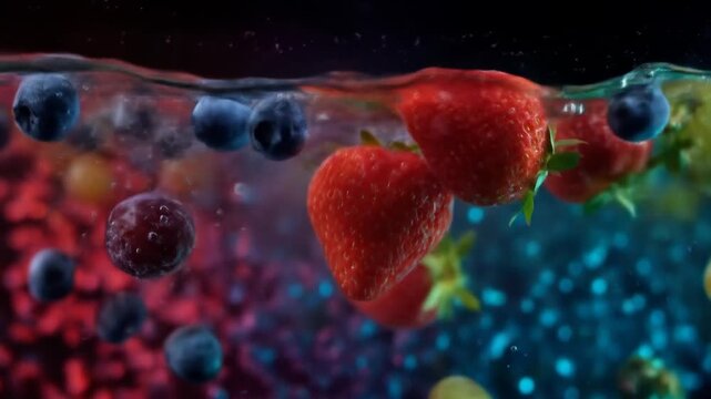 Colorful fruits splashing in water - Powered by Adobe