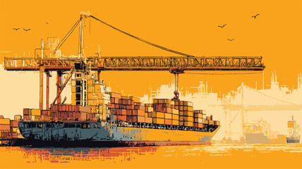 Fototapeta premium Container Ship and Crane at Port | Maritime Industry Illustration