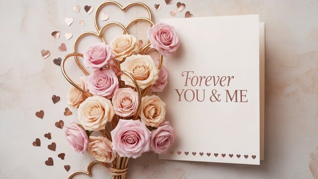 Rose Bouquet with Heart and Forever You and Me Card