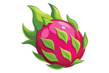 Vibrant pink dragon fruit features green leaf accents against a clean white backdrop