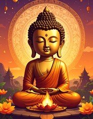 Buddha in meditation, serene golden figure