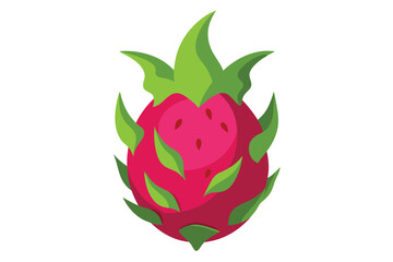 Cartoon dragon fruit shows its bright pink color and unique green foliage