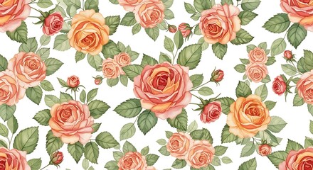 Elegant watercolor roses seamless pattern for backgrounds and textiles design