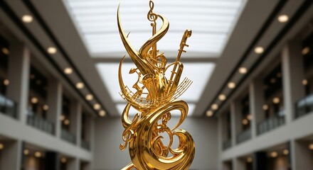 Golden musical tribute an extravagant sculpture celebrates harmony and rhythm