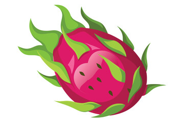 Single vibrant dragon fruit displays textured pink skin and lively green leaves
