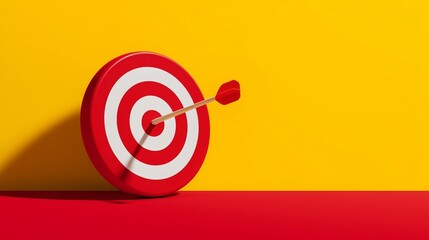 Marketing strategy concept with target on yellow and red background