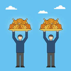 gemini-2_5-flash-image-preview_A_minimalist__flat_illustration_of_two_men__each_holding_a_large_plate_of_golden-brown_fried_chicken-1_d23eeb9b-512d-4bdb-9577-8ee7d140902d_traced