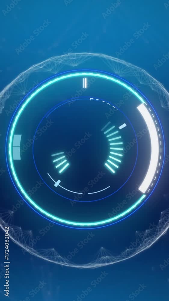 Poster animation of scope scanning and data processing on blue background