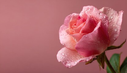 Delicate pink rose with water droplets