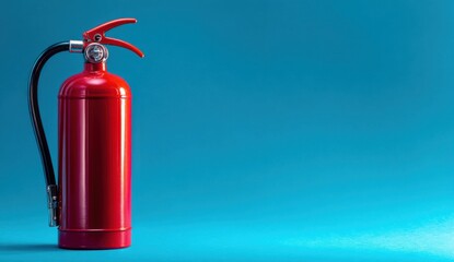 Red fire extinguisher on a blue background
