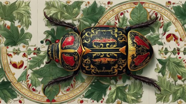 Ornate beetle on decorative background