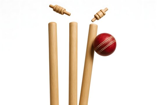 Cricket Stumps with Bails in Mid-Air on White Background &ndash; Frozen Motion Studio Photo