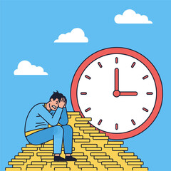 gemini-2_5-flash-image-preview_A_stylized__flat_illustration_of_a_man_slumped_over_a_large_pile_of_gold_coins__looking_distressed__-1_19ce7662-42c1-4ba2-9eff-6e050295fed8_traced