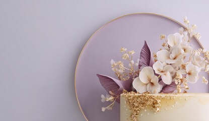 Elegant cake with pastel flowers and gold accents