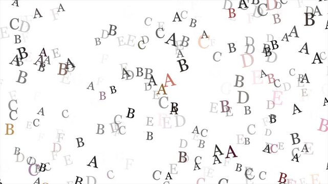 Dynamic Abstract Background With Floating Colorful Alphabet Letters  On White Seamless Loop For Education, Technology, And Communication Concepts,abstract Scattered Alphabet Letters Background. Random