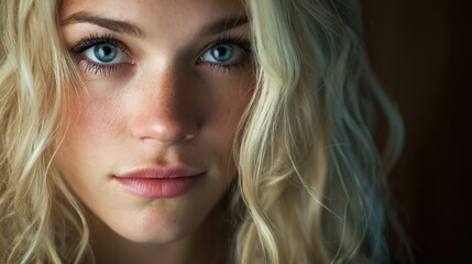 Naklejka premium portrait of beautiful young blond woman no logos no brands ar 169