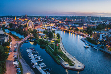 Old Town and Main Town in Gdańsk in the evening.