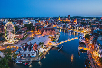 Old Town and Main Town in Gdańsk in the evening.