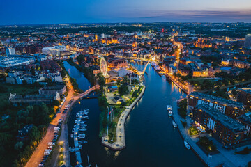 Old Town and Main Town in Gdańsk in the evening.