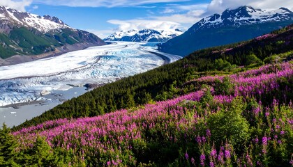Obraz premium Glacier and wildflowers