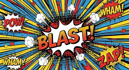 Dynamic Comic Explosion with Blast Word, Pow, Wham and Zap Cartoon Effects