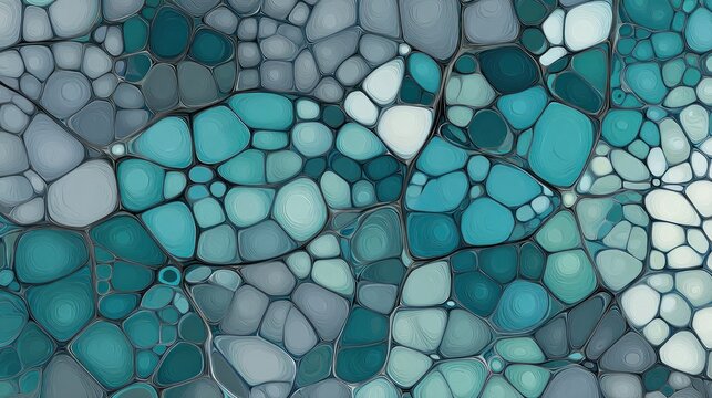 Abstract textured surface of teal and gray stones