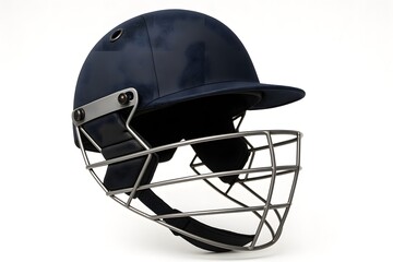 Naklejka premium Protective Cricket Helmet with Metal Grill on White Background – Close-Up