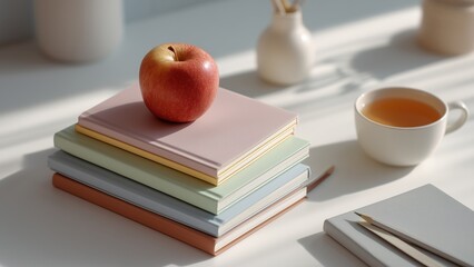 red apple on a book