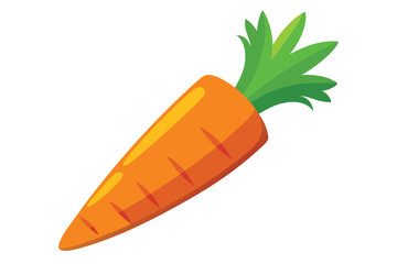 Cartoon carrot with green leaves shows simple, colorful vegetable food for kids