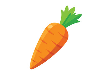A singular orange carrot with leafy green top rests on a plain background