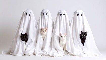 Cats dressed as ghosts