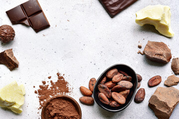 Ingredients for making hot chocolate . Top view with copy space.