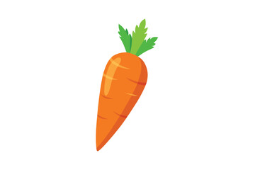 Isolated vibrant cartoon carrot displays its leafy greens and bold orange color against white