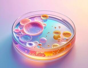 Colorful liquid droplets petri dish