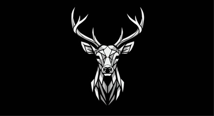 Stylized deer head with geometric patterns and large antlers on a black background image design art