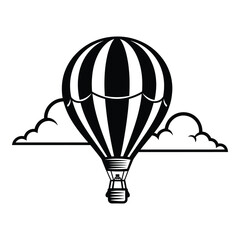 Obraz premium Vector art of black and white hot air balloon is floating among the clouds