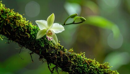 Delicate orchid blossom on branch