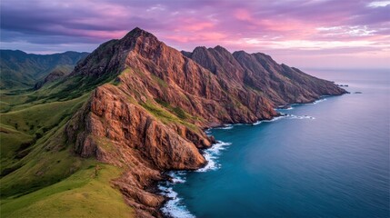 Fototapeta premium Coastal mountain range at sunset