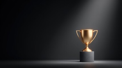 Golden trophy on a dark pedestal, illuminated by a spotlight.