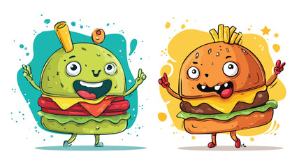 Obraz premium Vibrant Fast Food Retro Cards with Mascots for Design Projects